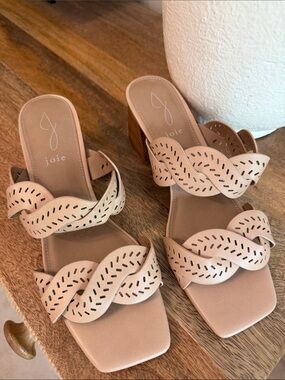 Joie Neutral Braided Perforated Heeled Slides